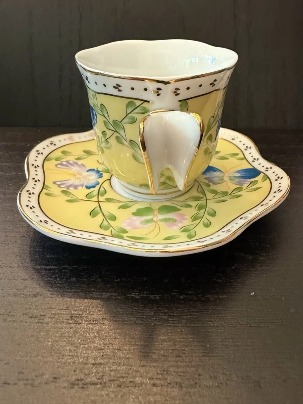Yellow Butterfly demitasse cup and Saucer Set 4 - Picture 5 of 12